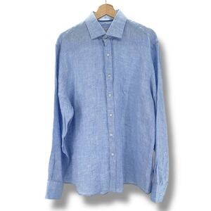 Mojito Collection Men's 100% Linen Button Down Shirt Blue L Long Sleeve Resort